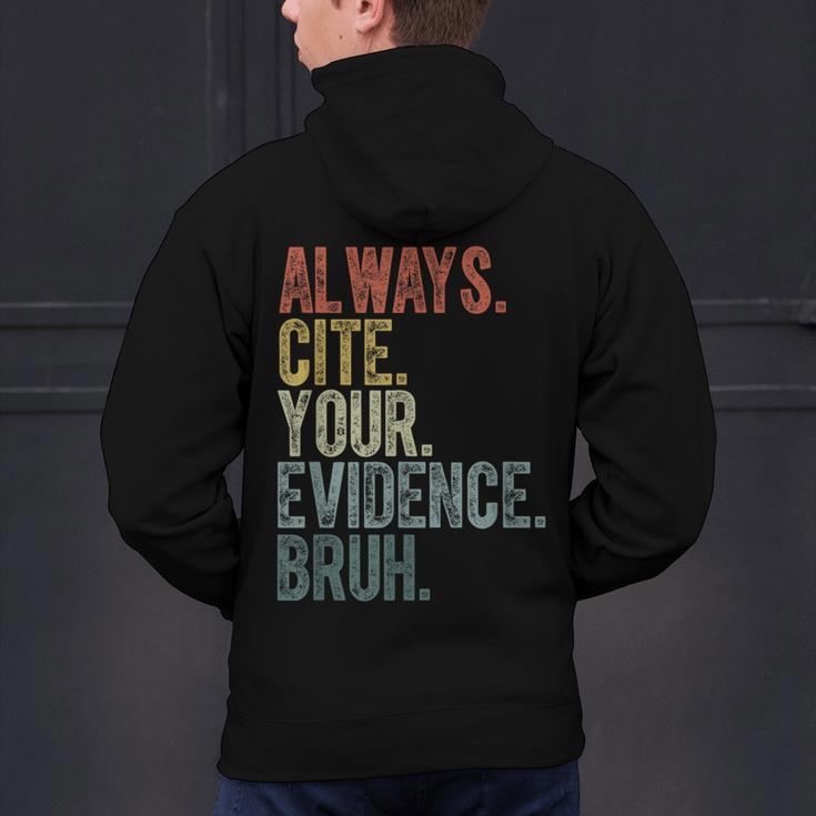 Retro ALways Cite Your Evidence Bruh ELA Teacher For Men Women Kids Men's Hoodie Back Print, gift for family, gift for coworker Retro ALways Cite Your Evidence Bruh ELA Teacher For Men Women Kids Men's Hoodie Back Print, gift for family, gift for coworker