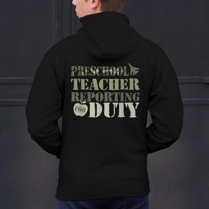 Retro Back To School Women Old Camo Preschool Teacher Men's Hoodie Back Print, gift for family, gift for coworker
