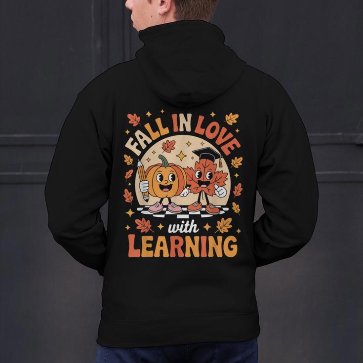 Retro Fall In Love With Learning Pumpkin Leaf Teacher Autumn Men's Hoodie Back Print, gift for family, gift for coworker Retro Fall In Love With Learning Pumpkin Leaf Teacher Autumn Men's Hoodie Back Print, gift for family, gift for coworker