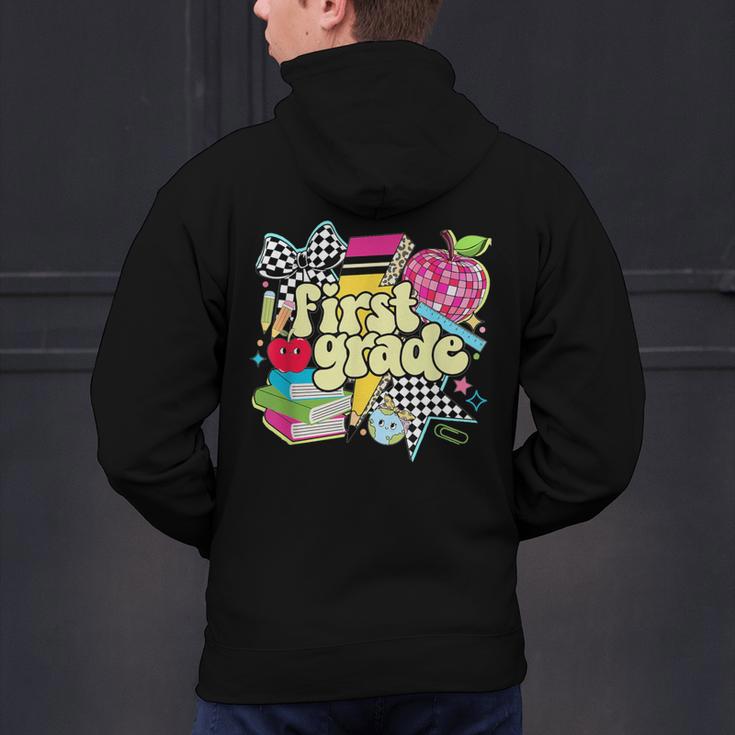Retro First Grade Teacher Disco Ball Coquette Back To School Men's Hoodie Back Print, First Grade Teacher Hoodies, gift for family, gift for coworker Retro First Grade Teacher Disco Ball Coquette Back To School Men's Hoodie Back Print, First Grade Teacher Hoodies, gift for family, gift for coworker