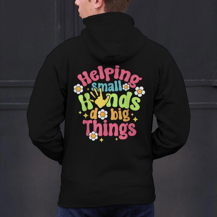 Retro Helping Small Hands Do Big Things Teacher Appreciation For Men Women Men's Hoodie Back Print, gift for family, gift for coworker Retro Helping Small Hands Do Big Things Teacher Appreciation For Men Women Men's Hoodie Back Print, gift for family, gift for coworker