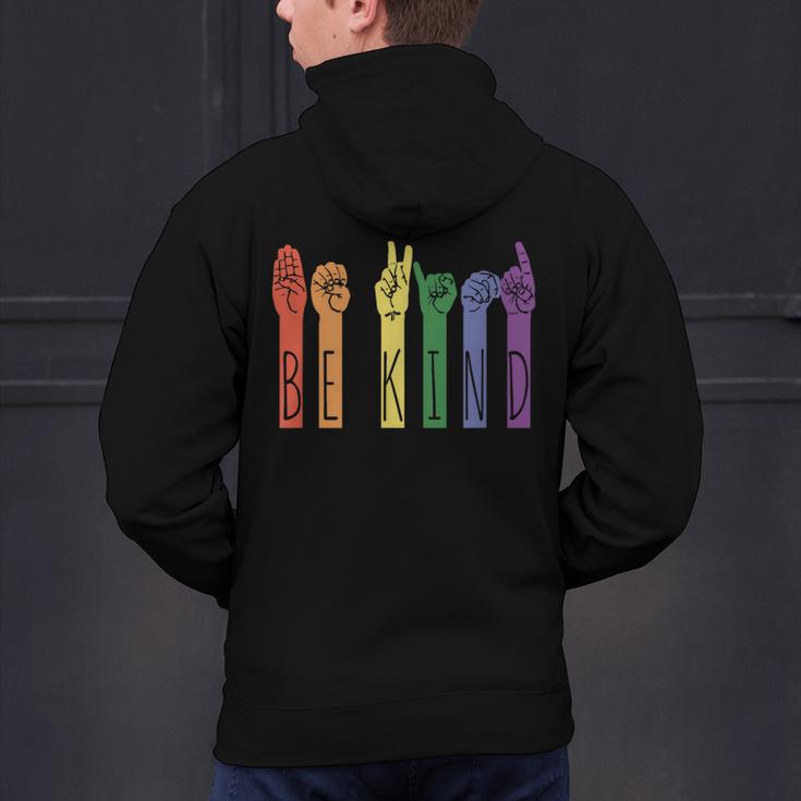 Retro Be Kind ASL Deaf Teacher Sign Language Gay Pride Men's Hoodie Back Print, gift for family, gift for coworker Retro Be Kind ASL Deaf Teacher Sign Language Gay Pride Men's Hoodie Back Print, gift for family, gift for coworker