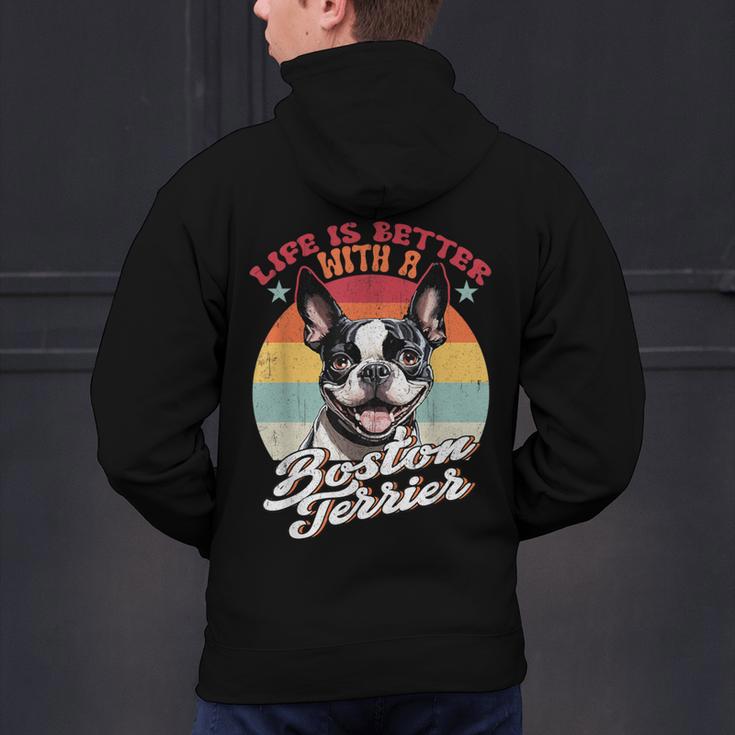 Retro Life Is Better With Boston Terrier Mom Dog Lover Men's Hoodie Back Print, Boston Terrier Mom Hoodies, gift for family, gift for coworker