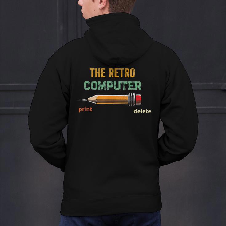 Retro Old-School Computer Pencil Tech Teacher Men's Hoodie Back Print, Retro Computer Hoodies, gift for family, gift for coworker