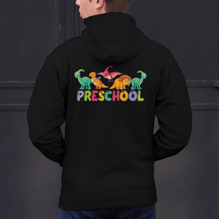 Retro Preschool Cute Dinosaur Preschool Teacher Kids Boys Men's Hoodie Back Print, gift for family, gift for coworker