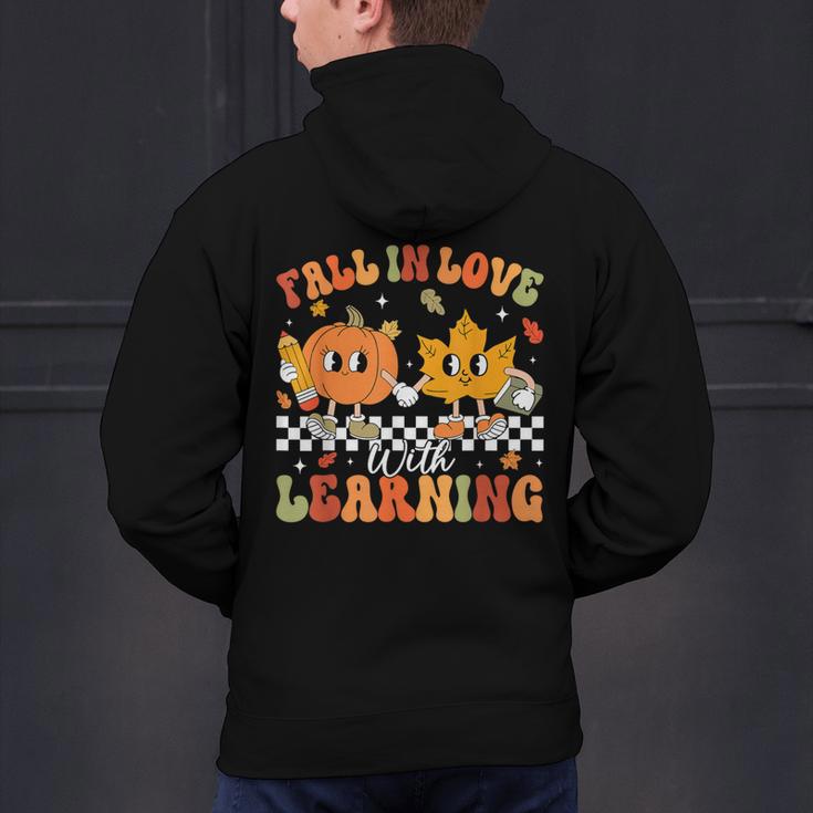 Retro Pumpkin Fall In Love With Learning Autumn Teacher Men's Hoodie Back Print, gift for family, gift for coworker Retro Pumpkin Fall In Love With Learning Autumn Teacher Men's Hoodie Back Print, gift for family, gift for coworker