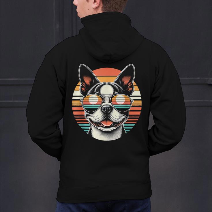 Retro Sunset Sunglasses Boston Terrier Boston Bull Bostie Men's Hoodie Back Print, gift for family, gift for coworker