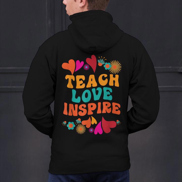 Retro Teach Love Inspire Back To School Teachers Men's Hoodie Back Print, gift for family, gift for coworker