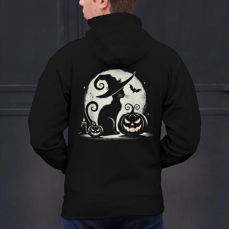 Scary Halloween Cat Costume Retro Cat Moon For Men Women Kids Men's Hoodie Back Print, gift for family, gift for coworker