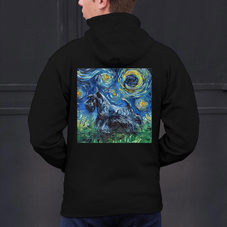 Scottish Terrier Starry Night Scotty Dog Art By Aja Men's Hoodie Back Print, gift for family, gift for coworker