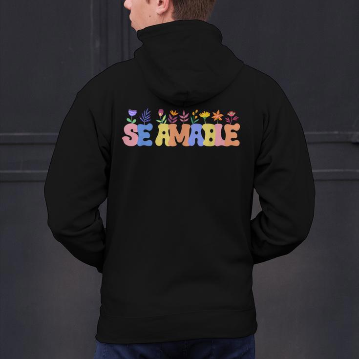 Se Amable Be Kind In Spanish Groovy Teacher Flowers Men's Hoodie Back Print, Groovy Teacher Hoodies, gift for family, gift for coworker