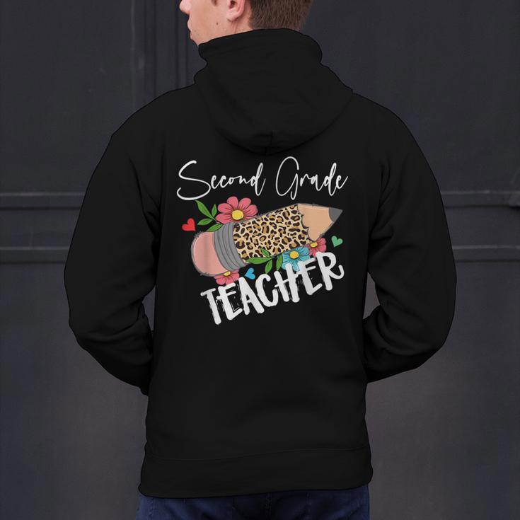 Second Grade Teacher Leopard Pencil 2nd Grade Women Teacher Men's Hoodie Back Print, 2nd Grade Teacher Hoodies, gift for family, gift for coworker