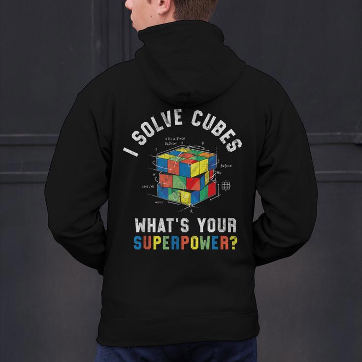 I Solve Cubes Speed Cubing Vintage Youth Math Teacher Men's Hoodie Back Print, gift for family, gift for coworker