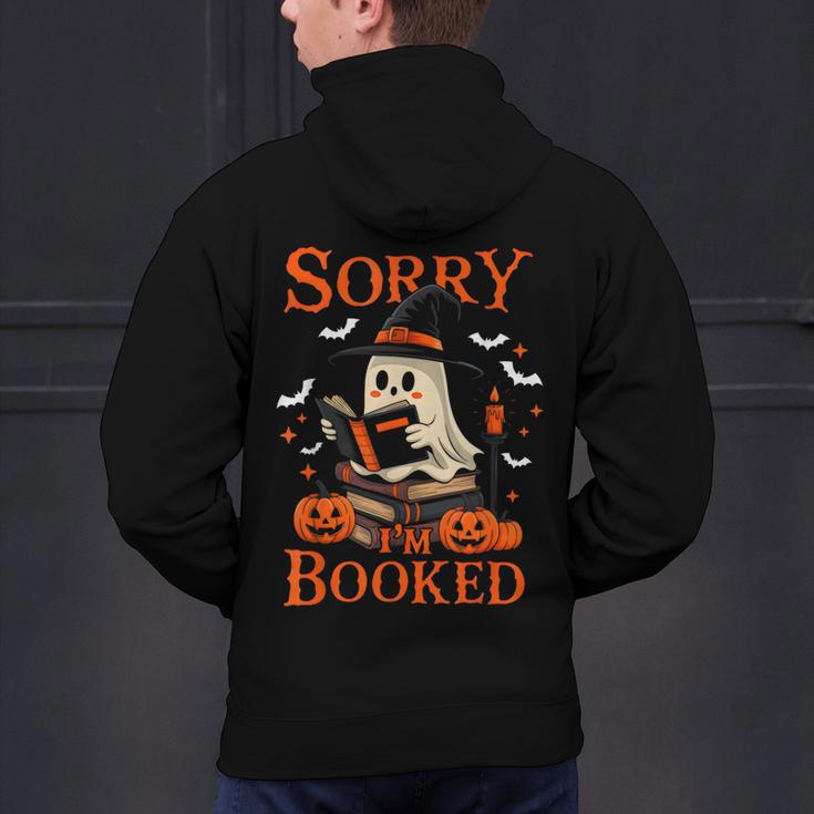 Sorry I'm Booked Ghost Reading Book Lover Teacher Halloween Men's Hoodie Back Print, gift for family, gift for coworker