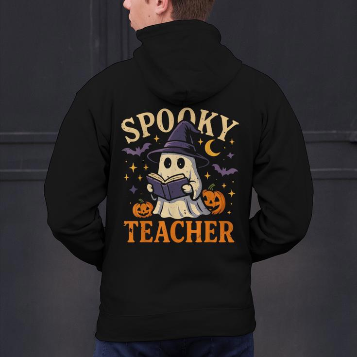 Spooky Teacher Halloween Cute Ghost Pumpkin Reading Women Men's Hoodie Back Print, gift for family, gift for coworker