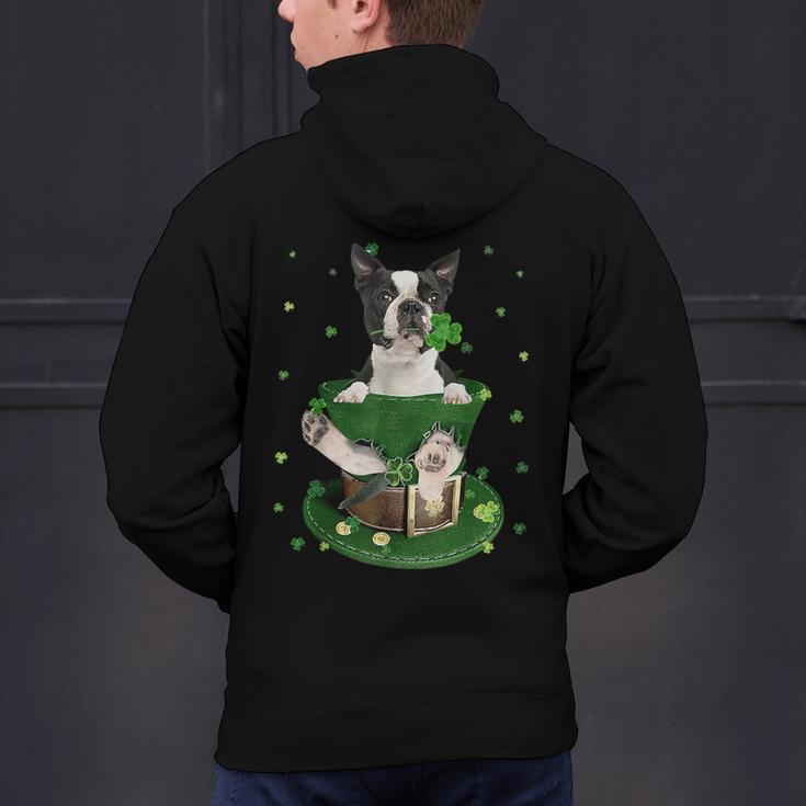 St Patrick's Day Leprechaun Boston Terrier Dog Shamrock For Men Women Kids Men's Hoodie Back Print, gift for family, gift for coworker