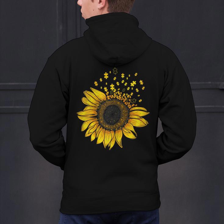 Sunflower Puzzle Pieces Autism Awareness For Mom Teacher For Women Men's Hoodie Back Print, gift for family, gift for coworker