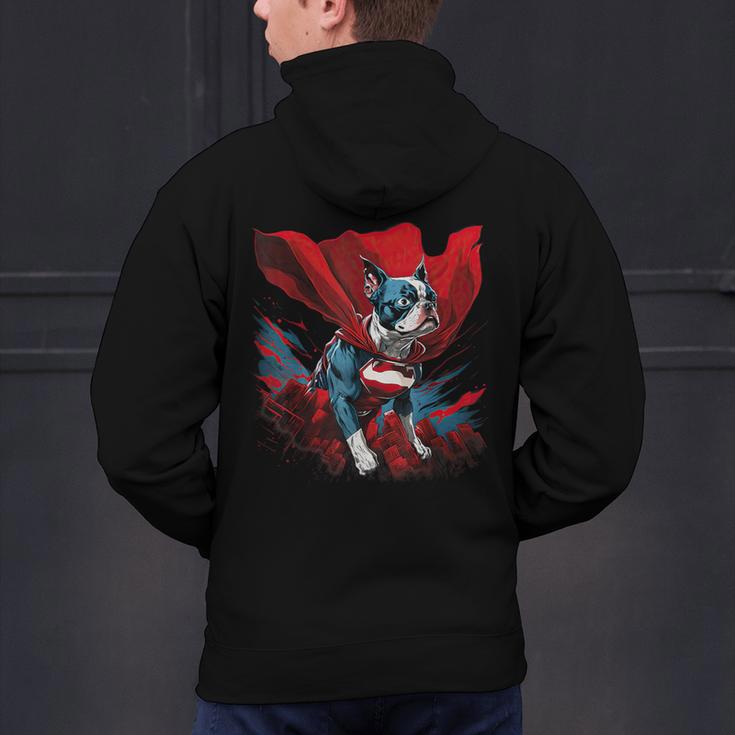 Super Power Superhero Boston Terrier Dog For Men Women Kids Men's Hoodie Back Print, gift for family, gift for coworker