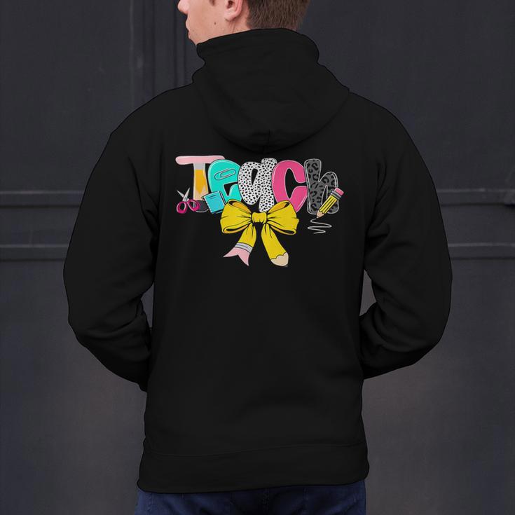 Teach Coquette Bow Teacher Back To School Happy First Day Men's Hoodie Back Print, gift for family, gift for coworker Teach Coquette Bow Teacher Back To School Happy First Day Men's Hoodie Back Print, gift for family, gift for coworker
