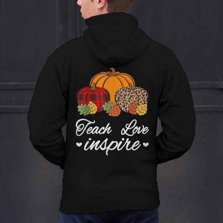 Teach Love Inspire Autumn Fall Plaid Leopard Pumpkin Teacher For Men Women Kids Men's Hoodie Back Print, gift for family, gift for coworker