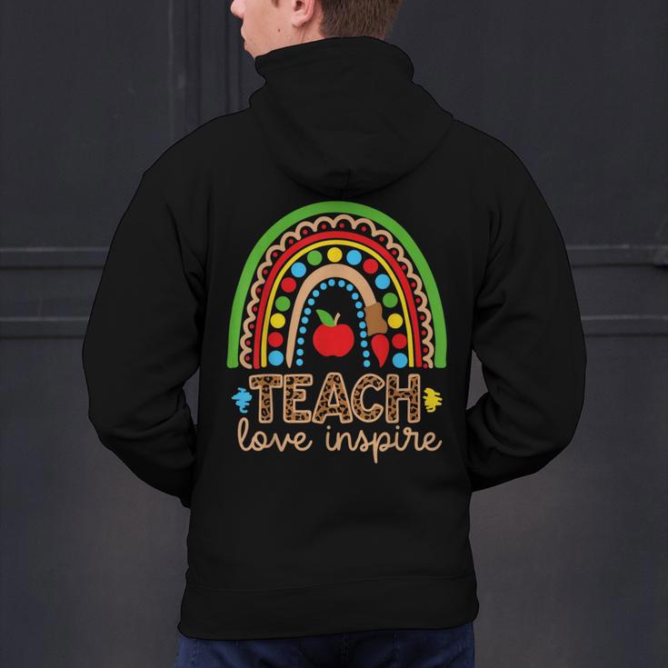 Teach Love Inspire Rainbow Leopard Cheetah Print Teacher Men's Hoodie Back Print, gift for family, gift for coworker Teach Love Inspire Rainbow Leopard Cheetah Print Teacher Men's Hoodie Back Print, gift for family, gift for coworker