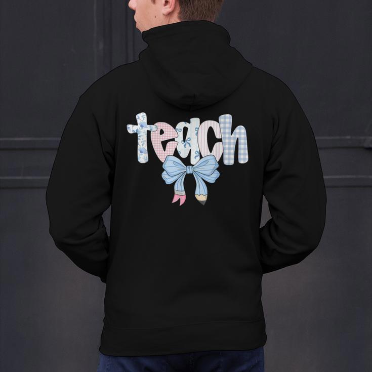 Teach Teacher Coquette Bow Pencil Back To School First Day Men's Hoodie Back Print, gift for family, gift for coworker Teach Teacher Coquette Bow Pencil Back To School First Day Men's Hoodie Back Print, gift for family, gift for coworker