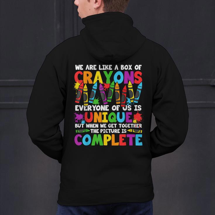 Teacher We Are Like A Box Of Crayons Back To School Men's Hoodie Back Print, gift for family, gift for coworker Teacher We Are Like A Box Of Crayons Back To School Men's Hoodie Back Print, gift for family, gift for coworker