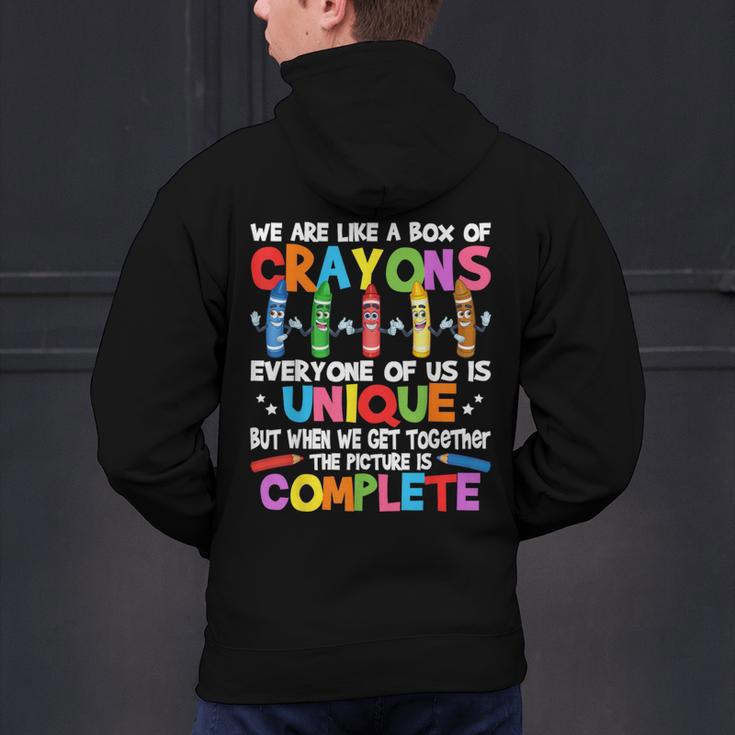 Teacher We Are Like a Box Of Crayons For Men Women Kids Men's Hoodie Back Print, gift for family, gift for coworker Teacher We Are Like a Box Of Crayons For Men Women Kids Men's Hoodie Back Print, gift for family, gift for coworker