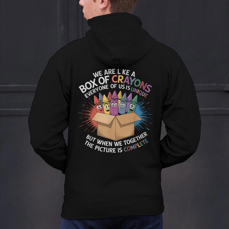 Teacher We Are Like a Box Of Crayons Men's Hoodie Back Print, gift for family, gift for coworker Teacher We Are Like a Box Of Crayons Men's Hoodie Back Print, gift for family, gift for coworker