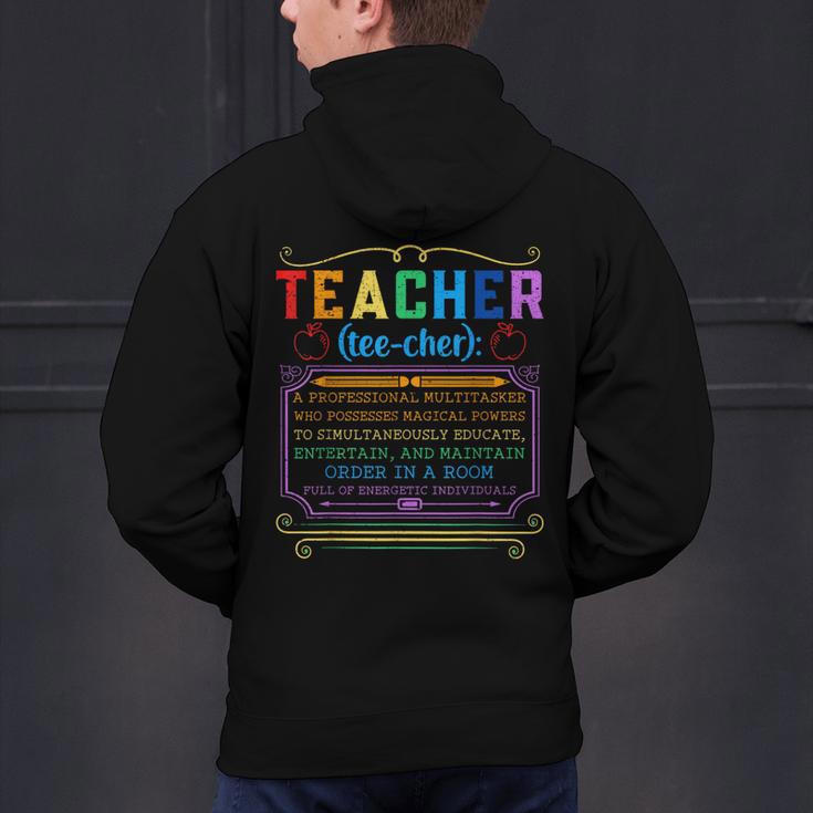 Teacher Definition Teaching School Teacher Men's Hoodie Back Print, gift for family, gift for coworker