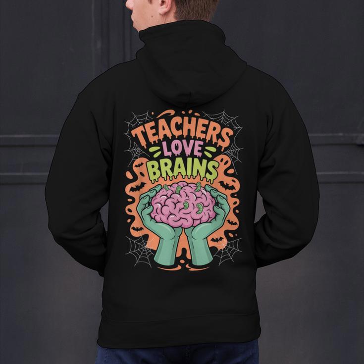 Teacher Teachers Love Brains Halloween Men Women Men's Hoodie Back Print, gift for family, gift for coworker