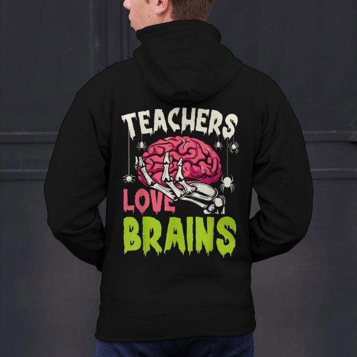 Teachers Love Brains Skeleton Halloween Teacher Funny Men's Hoodie Back Print, gift for family, gift for coworker