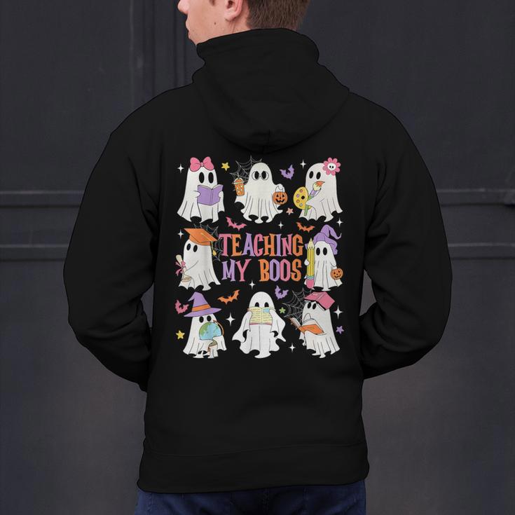 Teaching My Boos Teacher Cute Ghost Groovy Teacher Halloween Men's Hoodie Back Print, Groovy Teacher Hoodies, gift for family, gift for coworker