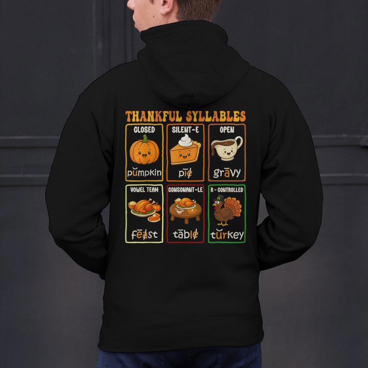 Thankful Syllables Thanksgiving Phonics Reading Teacher Fall Men's Hoodie Back Print, gift for family, gift for coworker