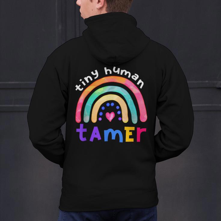 Tiny Human Tamer Watercolor Rainbow Daycare Teacher Men's Hoodie Back Print, gift for family, gift for coworker