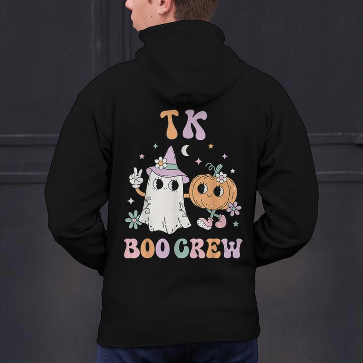 TK Boo Crew Retro Groovy Halloween Floral Ghost TK Teacher Men Women Kids Men's Hoodie Back Print, Groovy Teacher Hoodies, gift for family, gift for coworker
