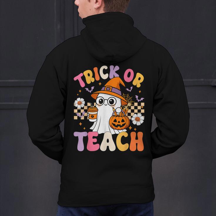 Trick Or Teach Cute Ghost Coffee Pumpkins Halloween Teacher Men's Hoodie Back Print, gift for family, gift for coworker