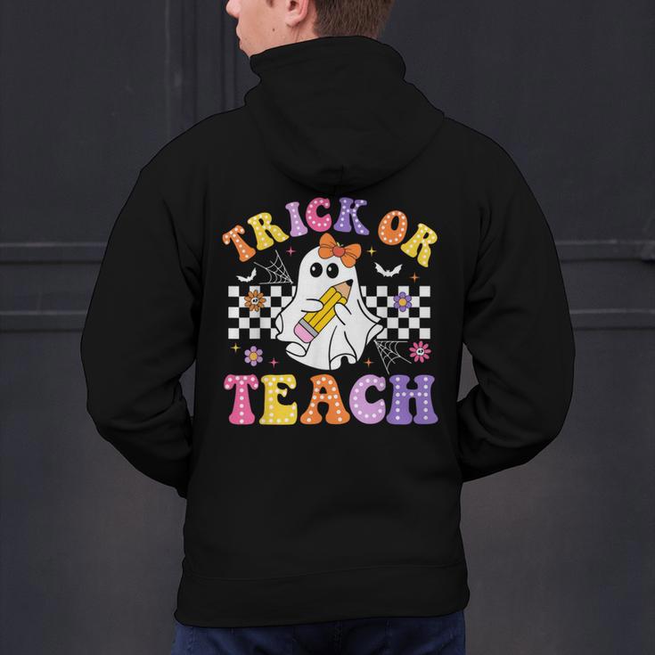 Trick Or Teach Groovy Halloween Teachers Men's Hoodie Back Print, gift for family, gift for coworker