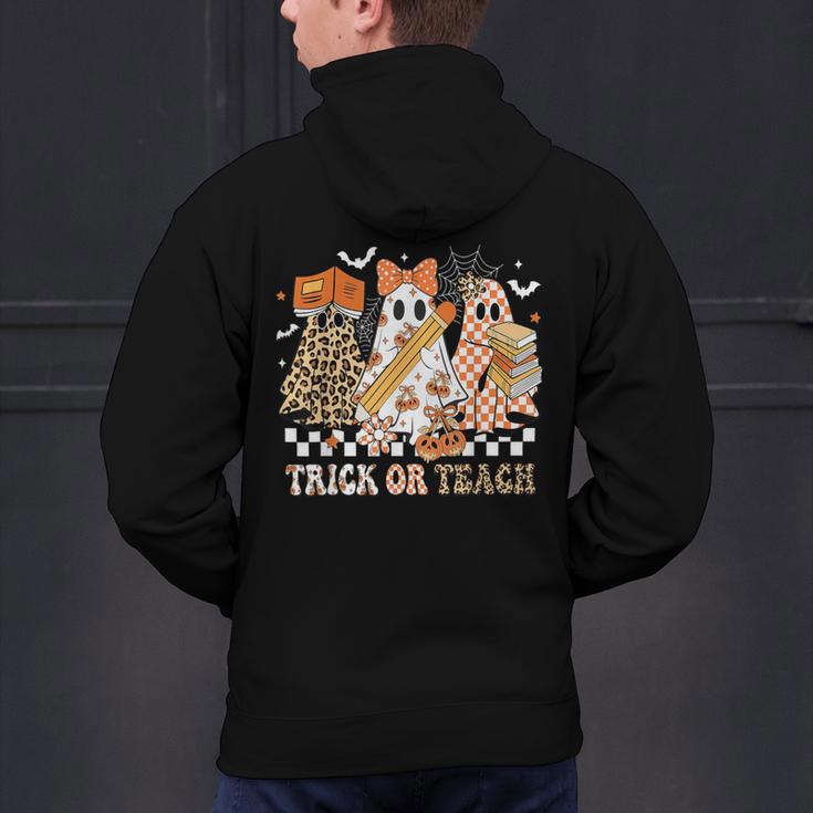 Trick Or Teach Groovy Teacher Halloween Floral Ghost Men's Hoodie Back Print, Groovy Teacher Hoodies, gift for family, gift for coworker Trick Or Teach Groovy Teacher Halloween Floral Ghost Men's Hoodie Back Print, Groovy Teacher Hoodies, gift for family, gift for coworker