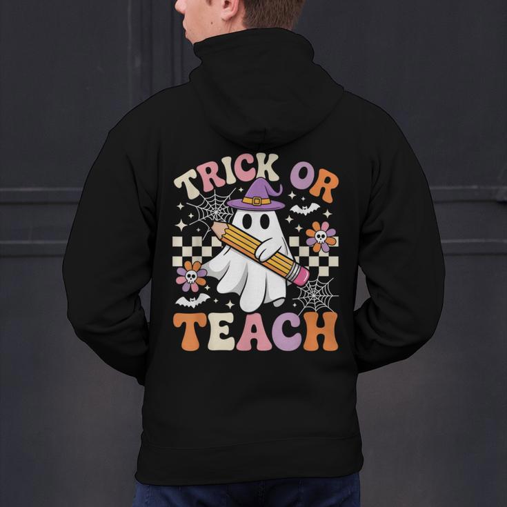 Trick Or Teach Groovy Teacher Halloween Retro Ghost Men's Hoodie Back Print, Groovy Teacher Hoodies, gift for family, gift for coworker Trick Or Teach Groovy Teacher Halloween Retro Ghost Men's Hoodie Back Print, Groovy Teacher Hoodies, gift for family, gift for coworker