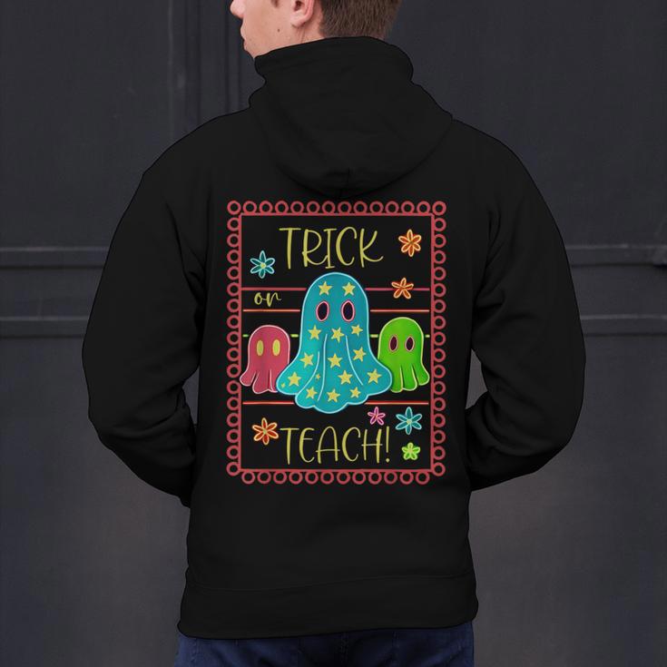 Trick Or Teach Neon Ghost Flower Teacher Spooky Halloween Men's Hoodie Back Print, gift for family, gift for coworker