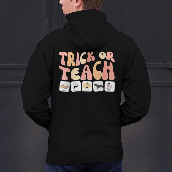 Trick Or Teach With Symbols Special Education Teacher Spooky Men's Hoodie Back Print, gift for family, gift for coworker