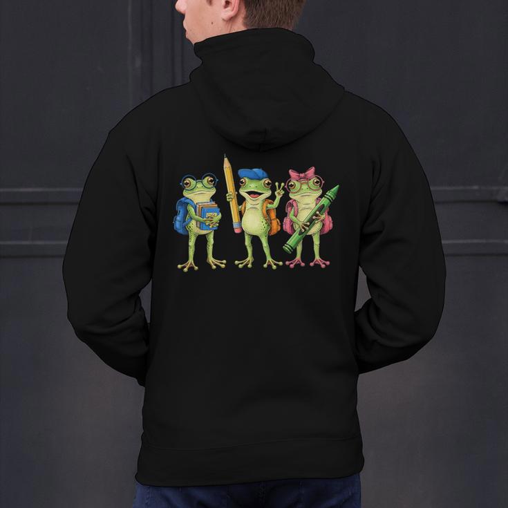 Trio Cute Frogs Welcome Back To School Teachers Girls Boys Men's Hoodie Back Print, gift for family, gift for coworker