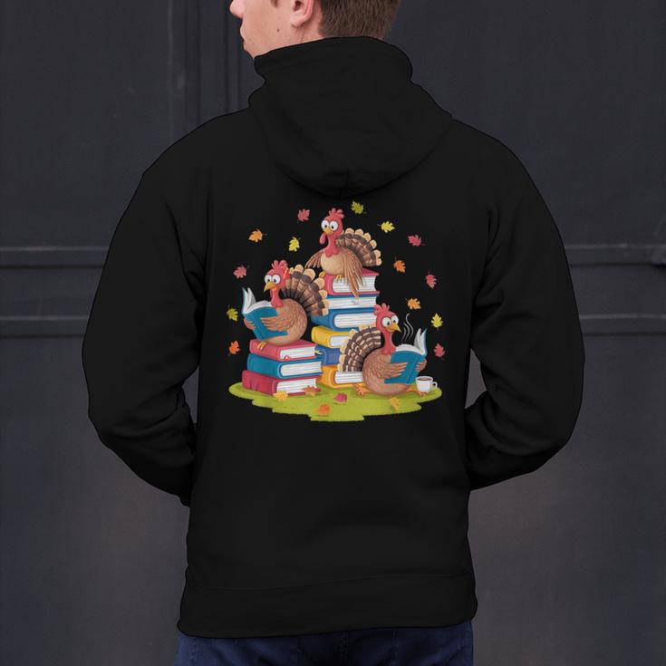 Turkey Reading Books Fall Season Thanksgiving Teacher Book Men's Hoodie Back Print, gift for family, gift for coworker Turkey Reading Books Fall Season Thanksgiving Teacher Book Men's Hoodie Back Print, gift for family, gift for coworker