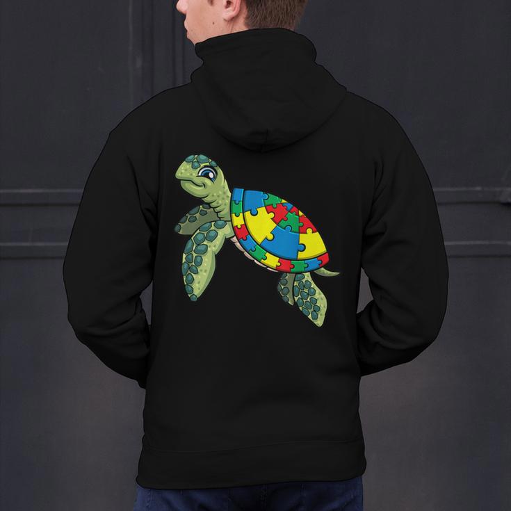 Turtle Puzzle Pieces For Autism Awareness Kids Women Teacher Men's Hoodie Back Print, gift for family, gift for coworker