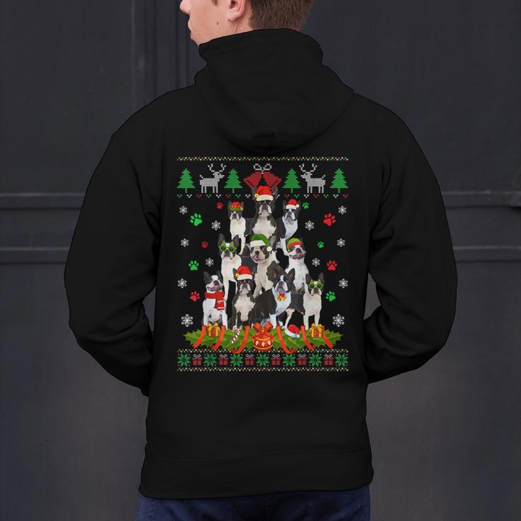 Ugly Sweater Christmas Tree Boston Terrier Dog Xmas Pajama Men's Hoodie Back Print, Boston Terrier Christmas Hoodies, gift for family, gift for coworker
