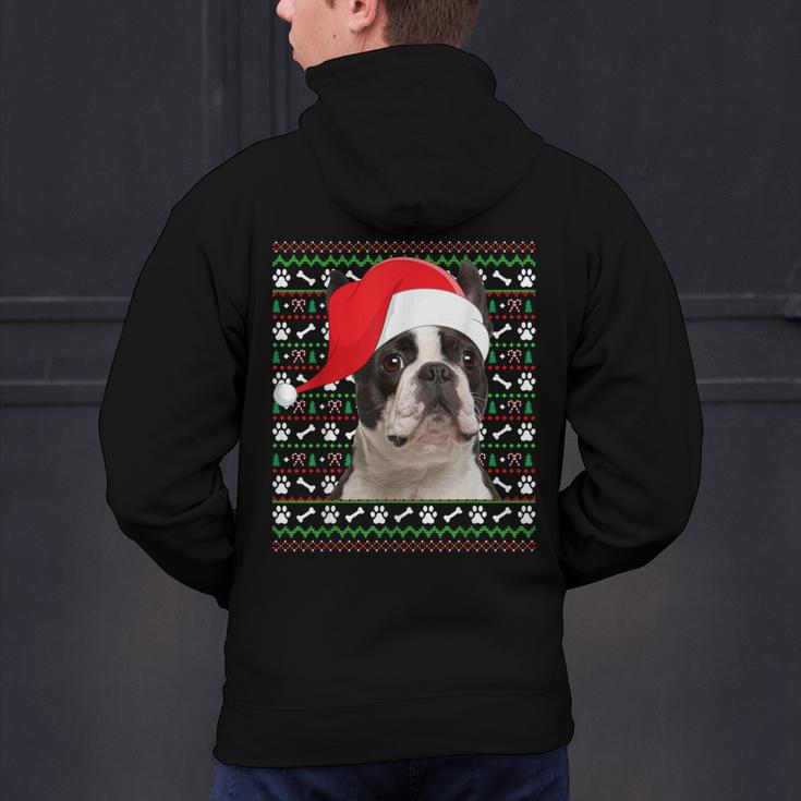 Ugly Xmas Sweater Santa Boston Terrier Dog Christmas For Men Women Kids Men's Hoodie Back Print, Boston Terrier Christmas Hoodies, gift for family, gift for coworker