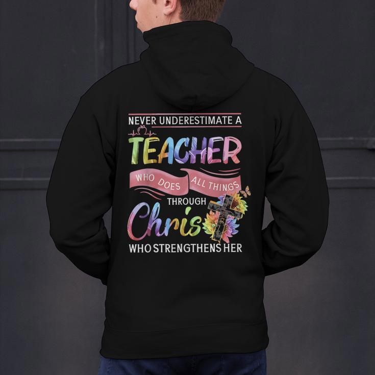 Never Underestimate A Teacher Does All Things Through Christ For Men Women Men's Hoodie Back Print, gift for family, gift for coworker Never Underestimate A Teacher Does All Things Through Christ For Men Women Men's Hoodie Back Print, gift for family, gift for coworker