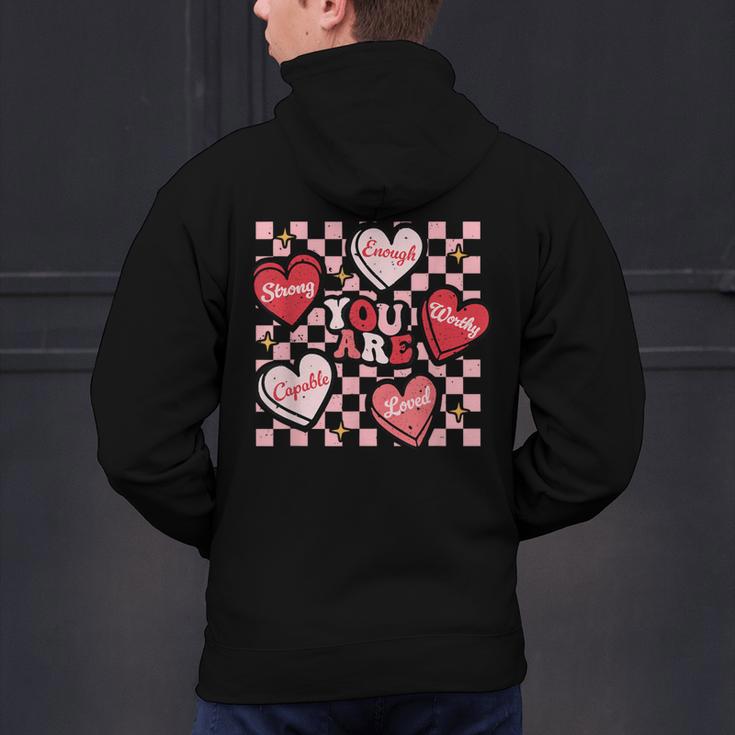 Valentine You Are Loved Worthy Enough Candy Heart Teacher For Men Women Girls Kids Men's Hoodie Back Print, gift for family, gift for coworker