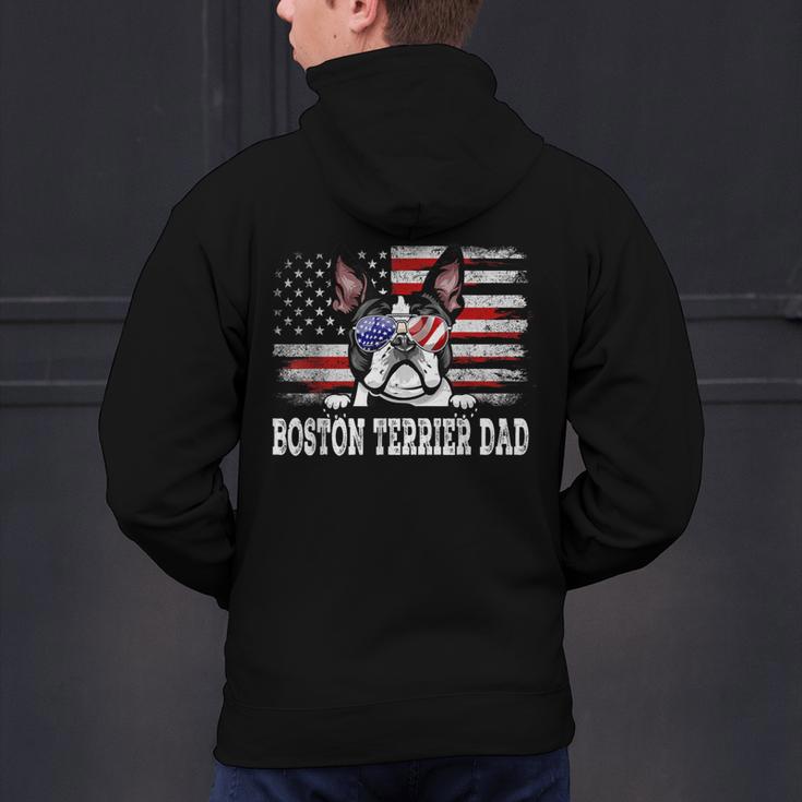 Vintage Boston Terrier Dad American Flag Father's Day Men's Hoodie Back Print, Boston Terrier Dad Hoodies, American Boston Terrier Hoodies, gift for family, gift for coworker